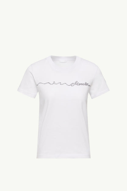Moncler Ribbon Logo Cotton T-Shirt White White
