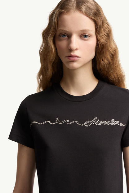 Moncler Ribbon Logo Cotton T-Shirt Black Black