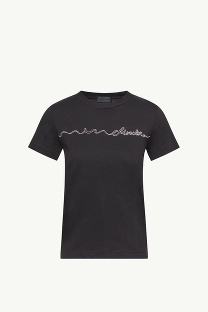 Moncler Ribbon Logo Cotton T-Shirt Black Black