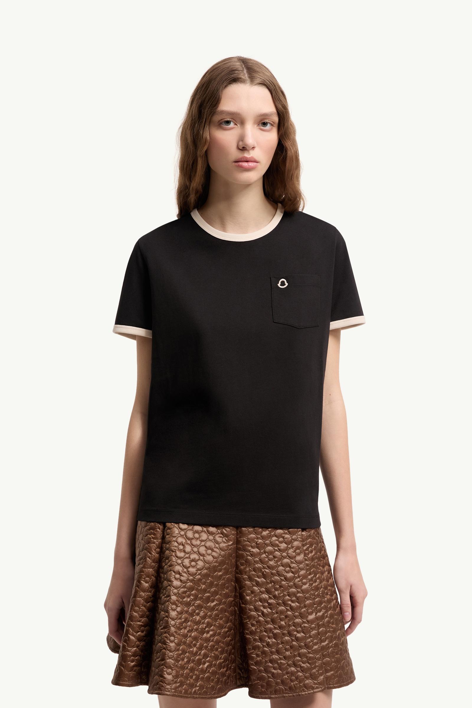 Moncler Embroidered Logo Cotton T-Shirt Black Black
