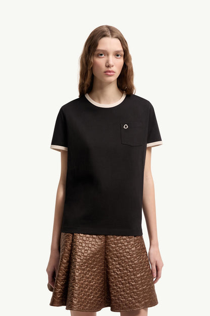 Moncler Embroidered Logo Cotton T-Shirt Black Black