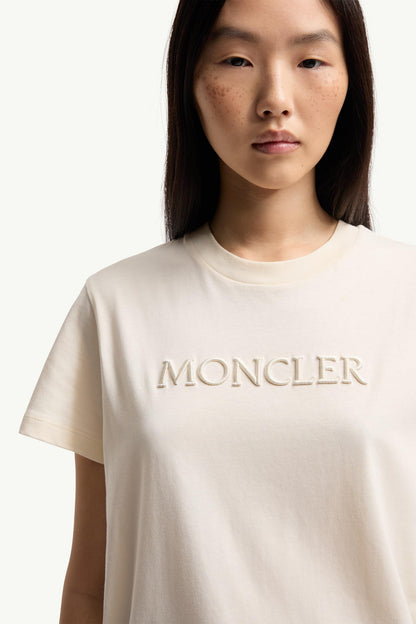 Moncler Embroidered Tonal Logo Cotton T-Shirt White Ivory White Ivory
