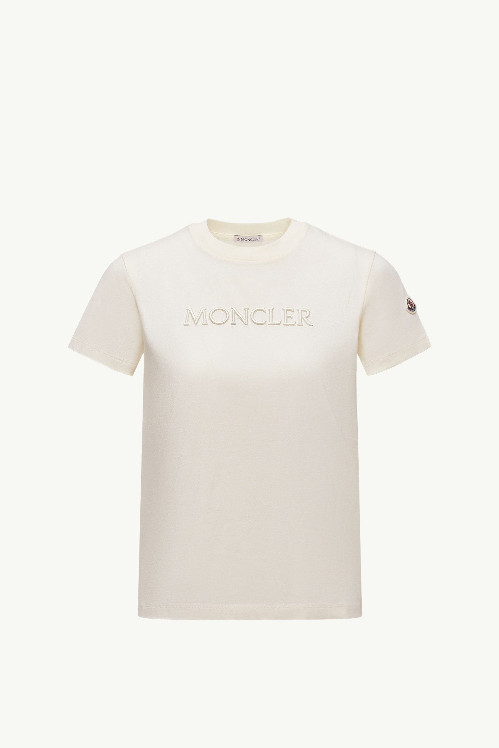 Moncler Embroidered Tonal Logo Cotton T-Shirt White Ivory White Ivory