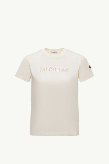 Moncler Embroidered Tonal Logo Cotton T-Shirt White Ivory White Ivory