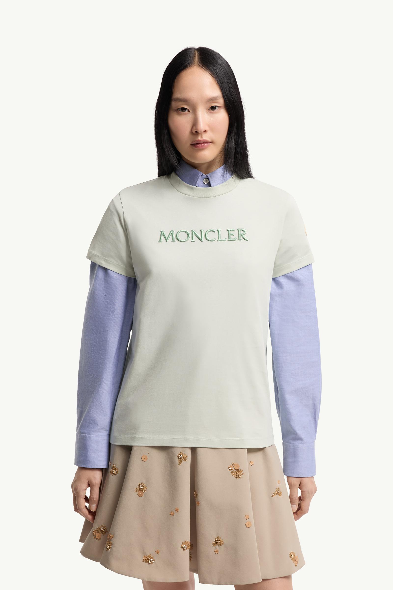 Moncler Embroidered Tonal Logo Cotton T-Shirt Light Green Light Green