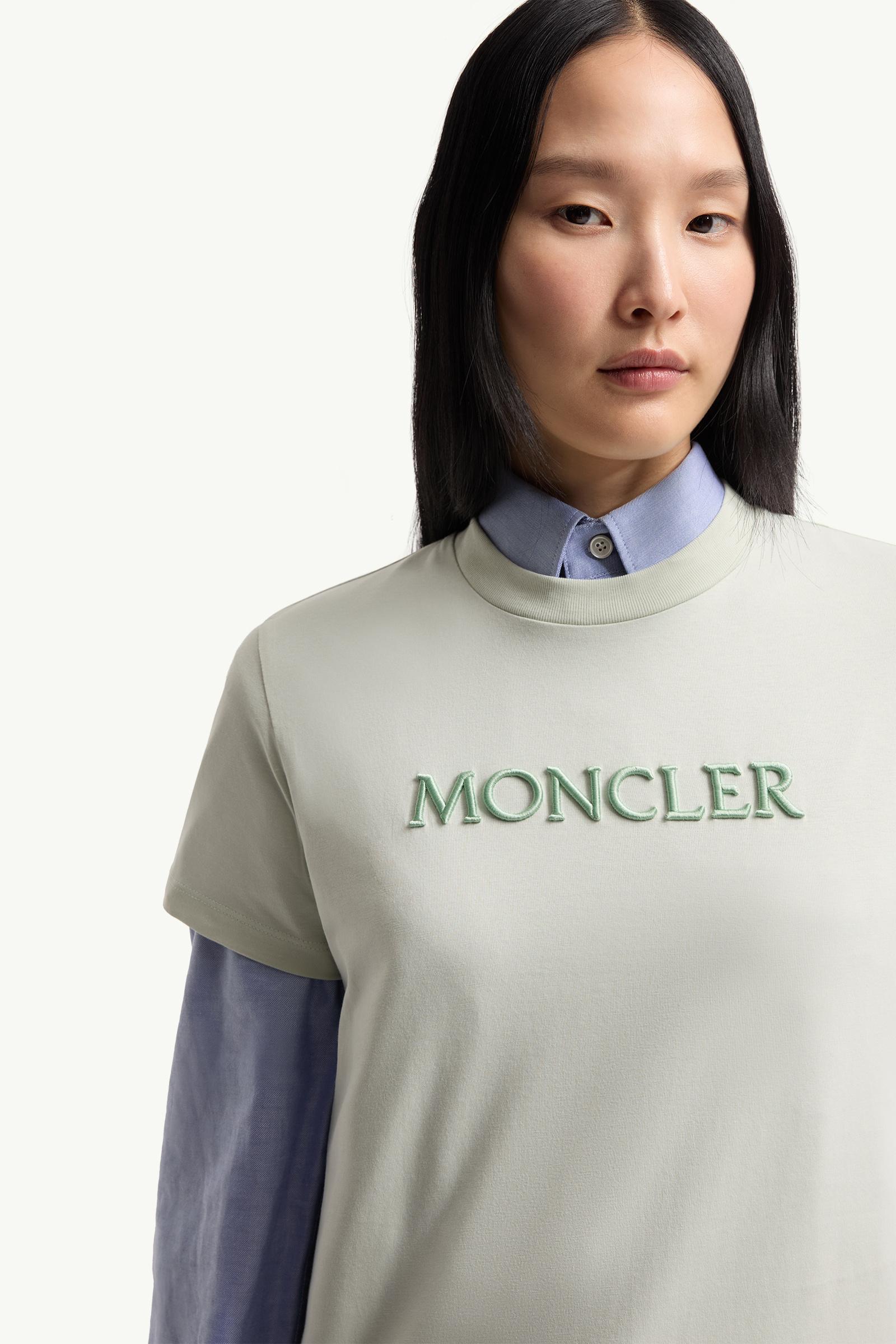 Moncler Embroidered Tonal Logo Cotton T-Shirt Light Green Light Green