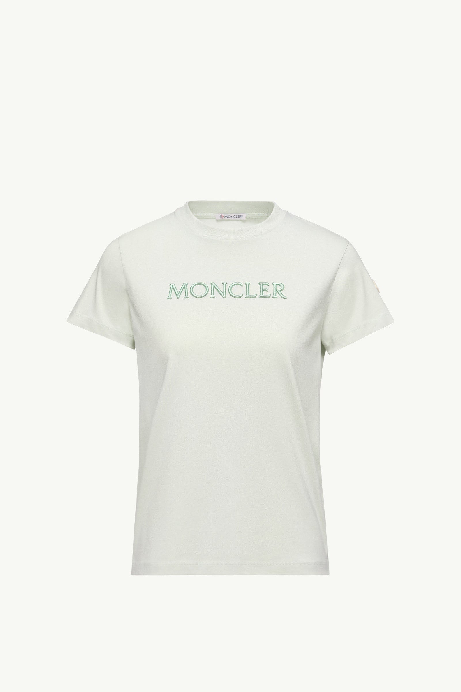 Moncler Embroidered Tonal Logo Cotton T-Shirt Light Green Light Green