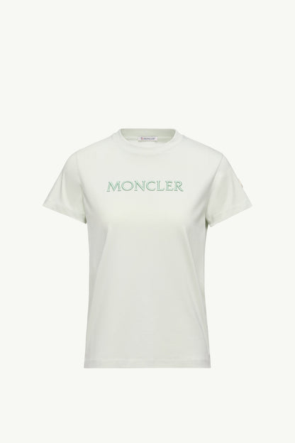 Moncler Embroidered Tonal Logo Cotton T-Shirt Light Green Light Green