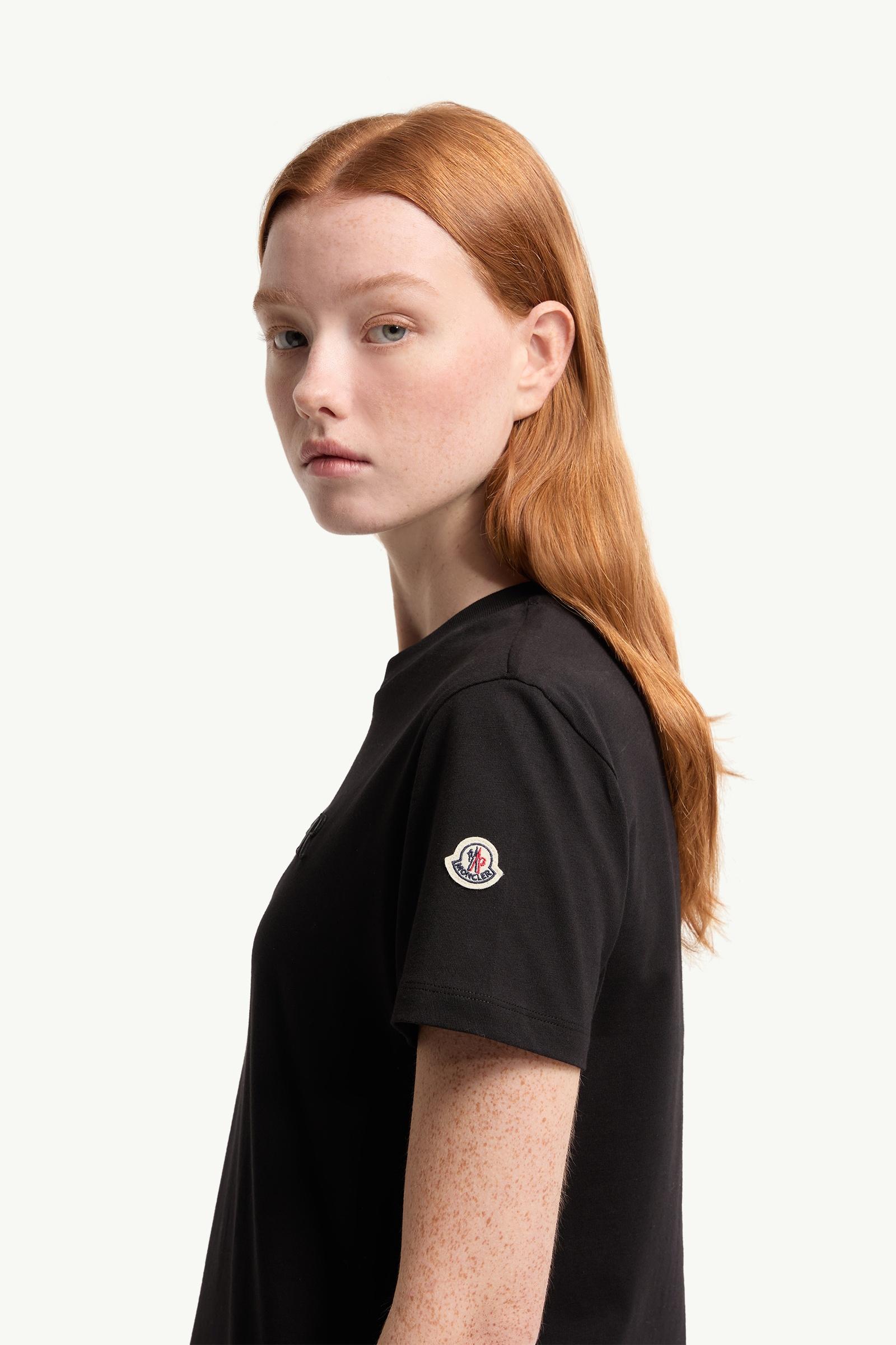 Moncler Embroidered Tonal Logo Cotton T-Shirt Black Black