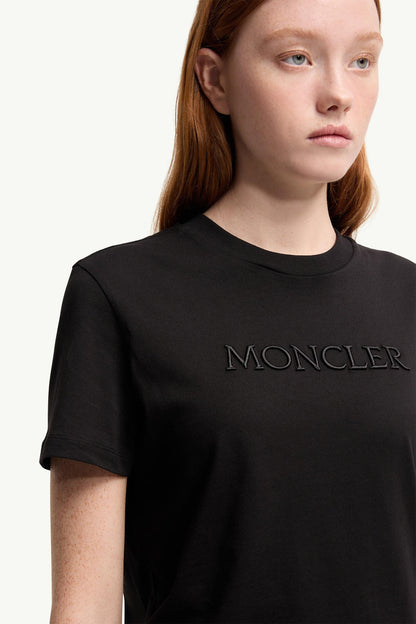Moncler Embroidered Tonal Logo Cotton T-Shirt Black Black