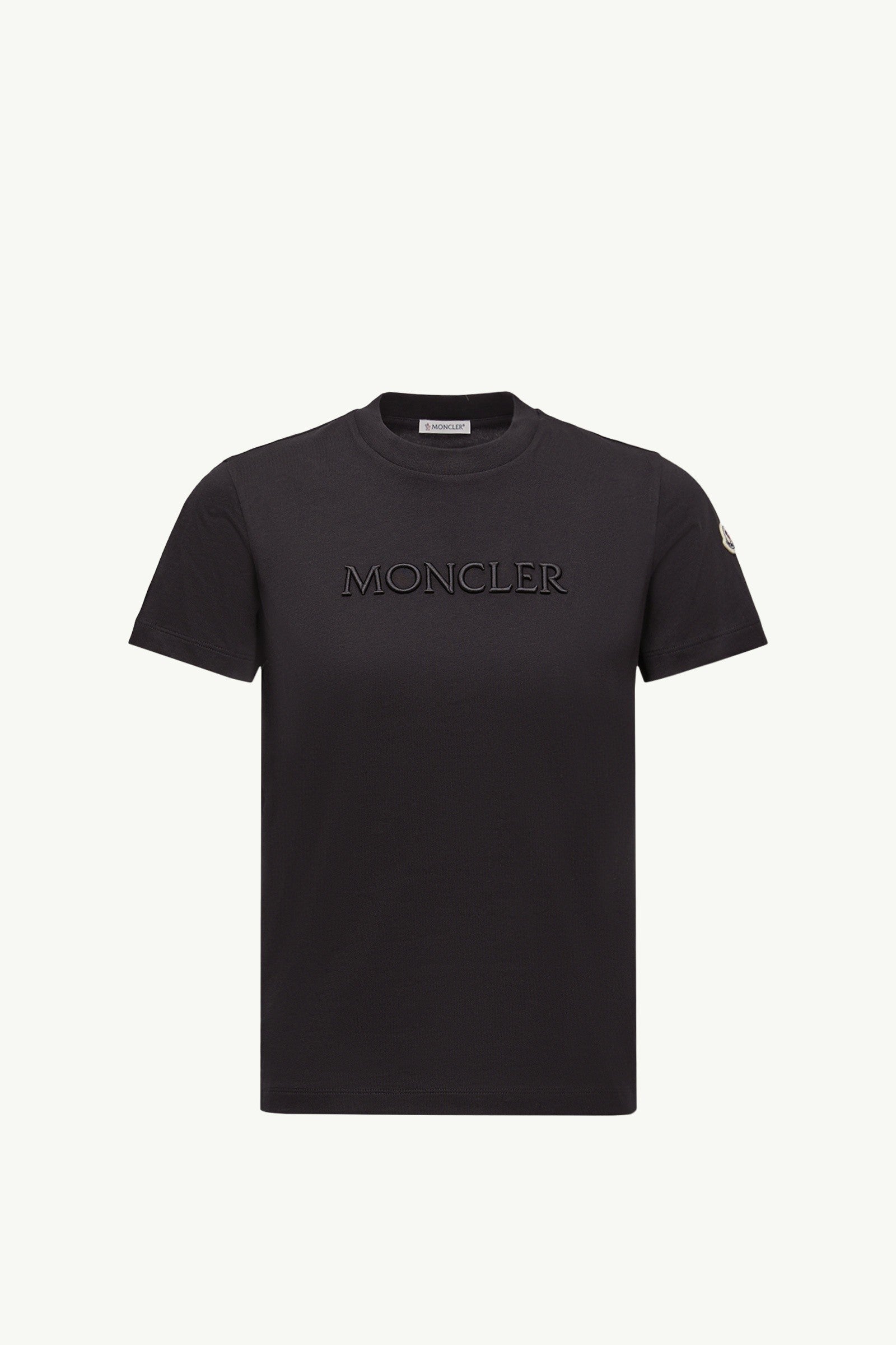 Moncler Embroidered Tonal Logo Cotton T-Shirt Black Black