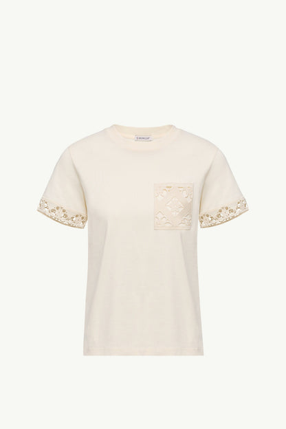 Moncler Macramé-Trimmed Cotton T-Shirt White White