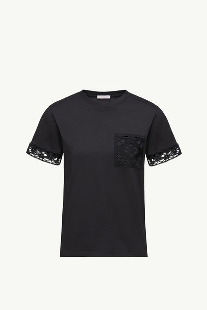 Moncler Macramé-Trimmed Cotton T-Shirt Black Black