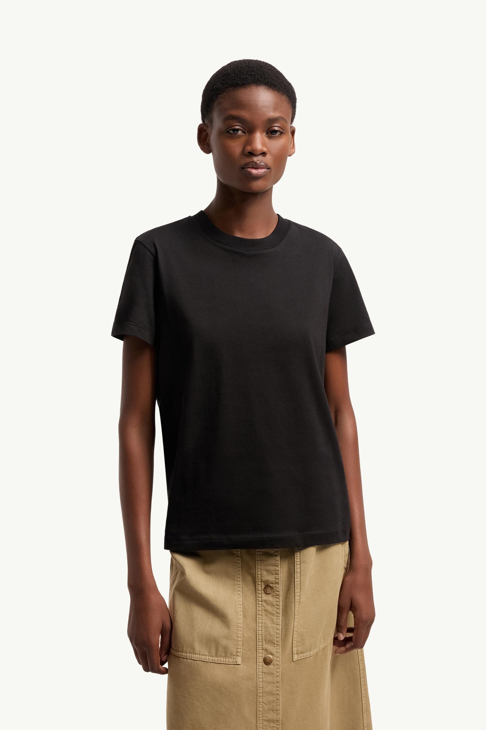 Moncler Embroidered Logo Cotton T-Shirt Black Black