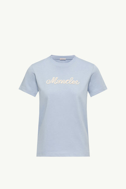 Moncler Logo Embroidery Cotton T-Shirt Light Blue Light Blue