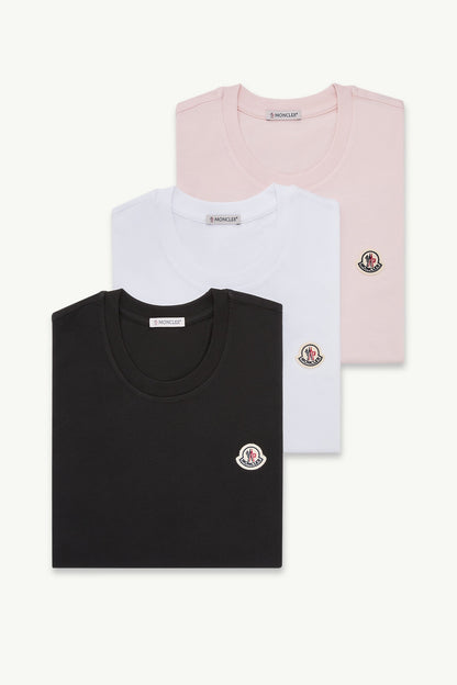 Moncler Logo Patch Cotton T-Shirt (Pack Of Three) Black & White & Pink Black & White & Pink