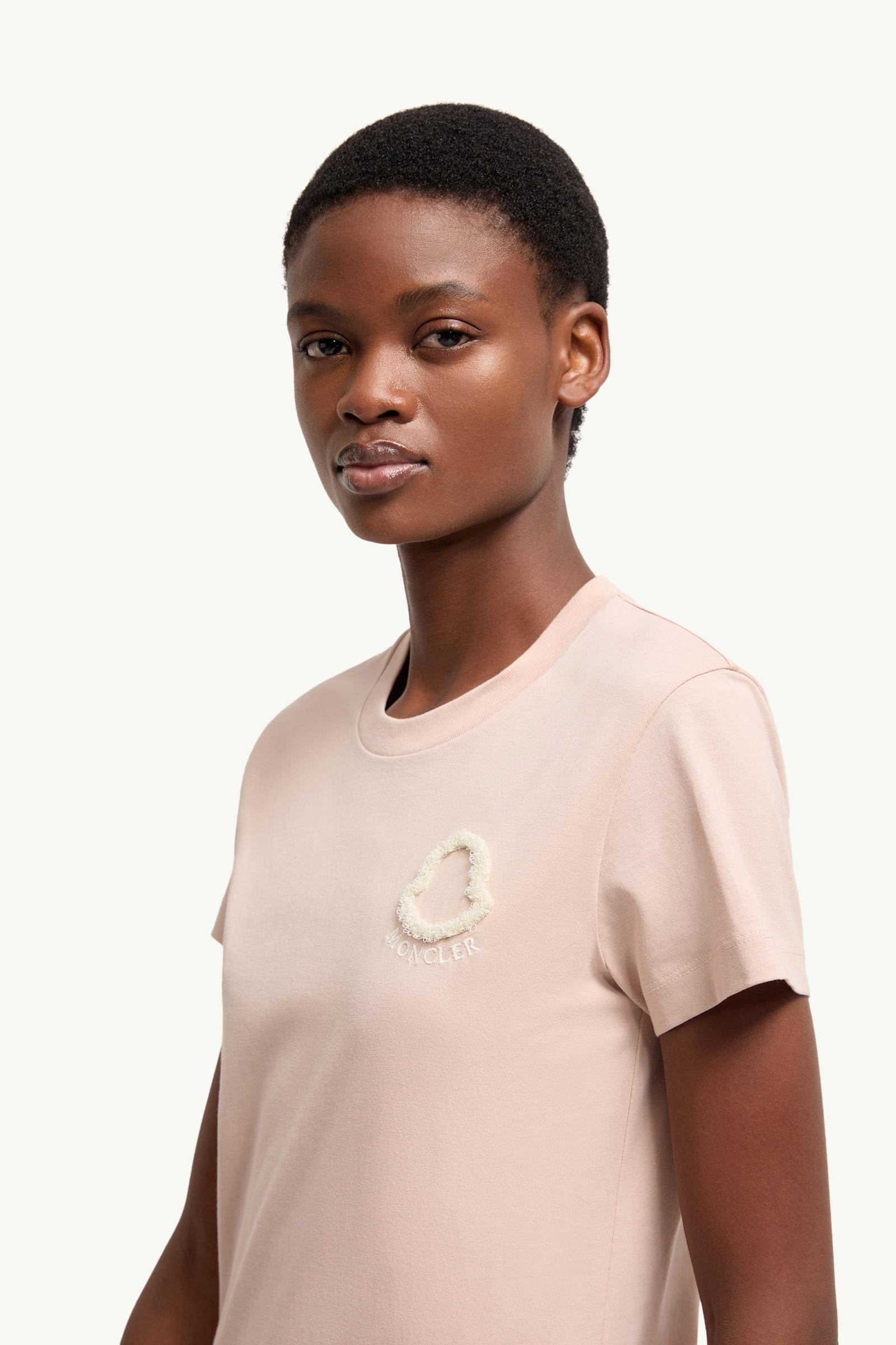 Moncler Embroidered Logo Cotton T-Shirt Pink Pink