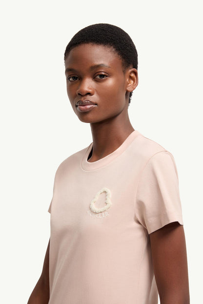 Moncler Embroidered Logo Cotton T-Shirt Pink Pink
