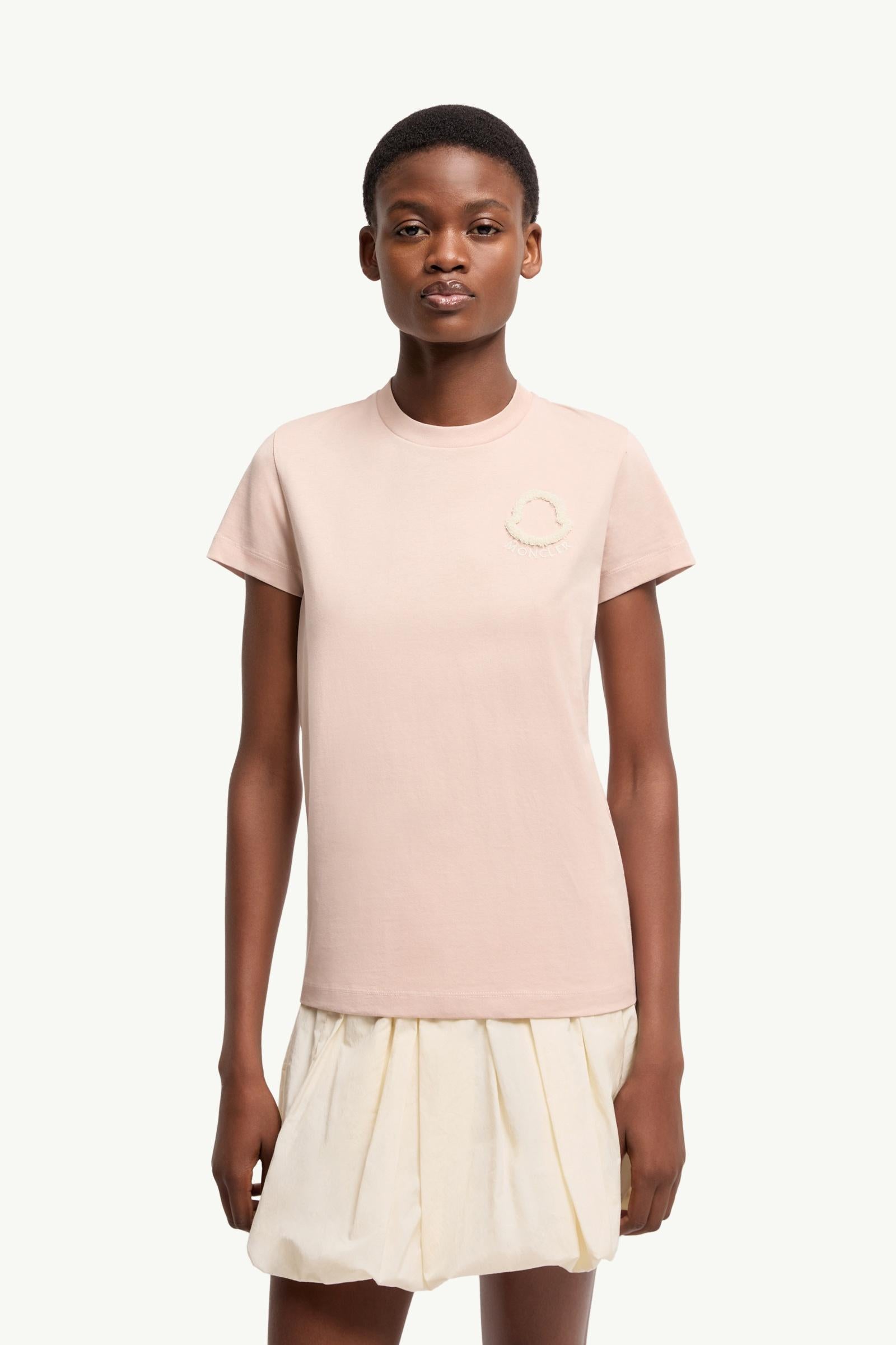 Moncler Embroidered Logo Cotton T-Shirt Pink Pink