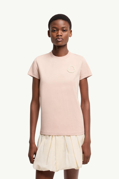 Moncler Embroidered Logo Cotton T-Shirt Pink Pink