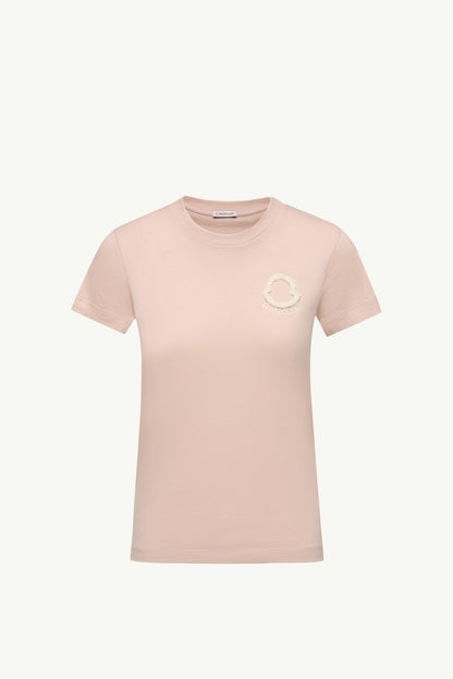 Moncler Embroidered Logo Cotton T-Shirt Pink Pink