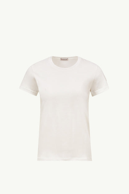 Moncler Logo Patch Cotton Jersey T-Shirt Off White Off White