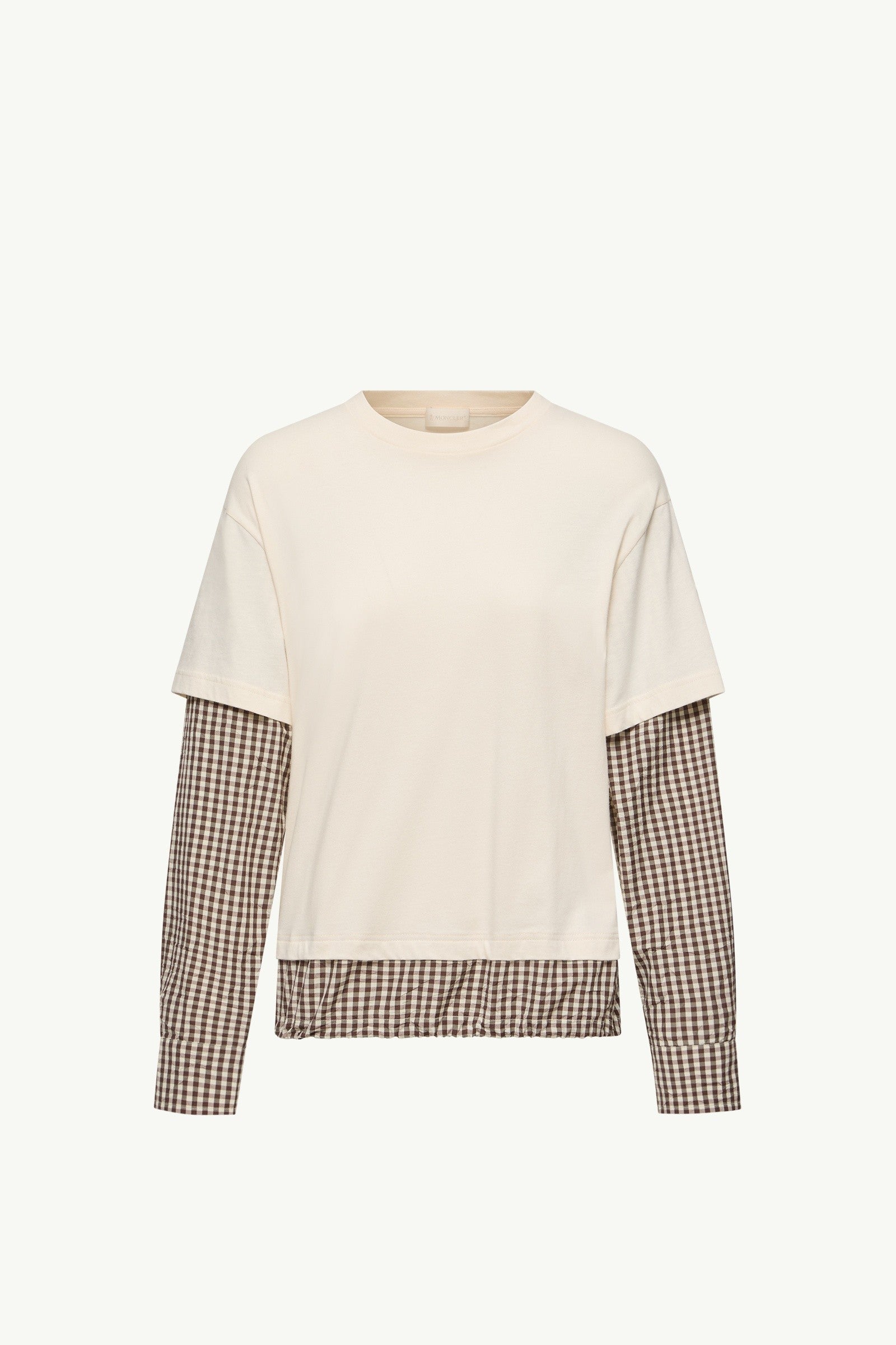 Moncler Layered-Effect Vichy Cotton Blend T-Shirt Light Beige Light Beige