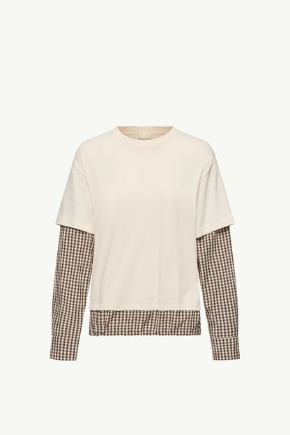 Moncler Layered-Effect Vichy Cotton Blend T-Shirt Light Beige Light Beige
