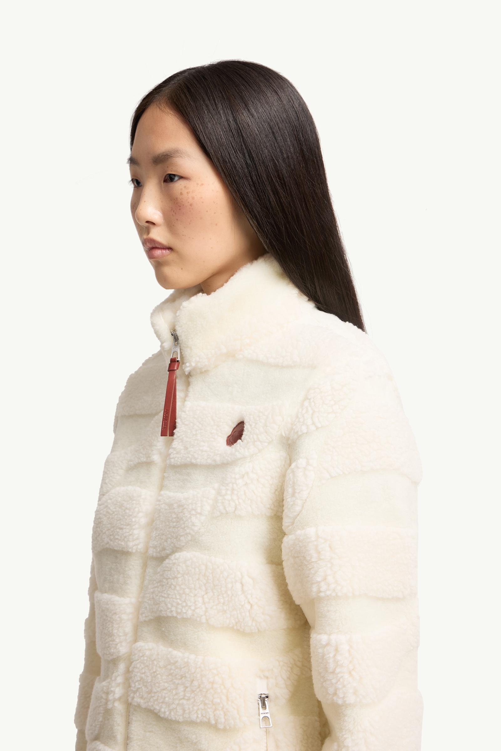 Moncler Teddy Jacquard Padded Zip-Up Cardigan White Ivory White Ivory