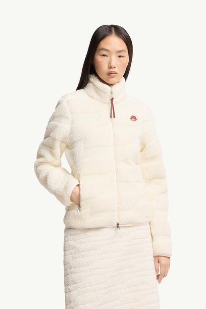 Moncler Teddy Jacquard Padded Zip-Up Cardigan White Ivory White Ivory