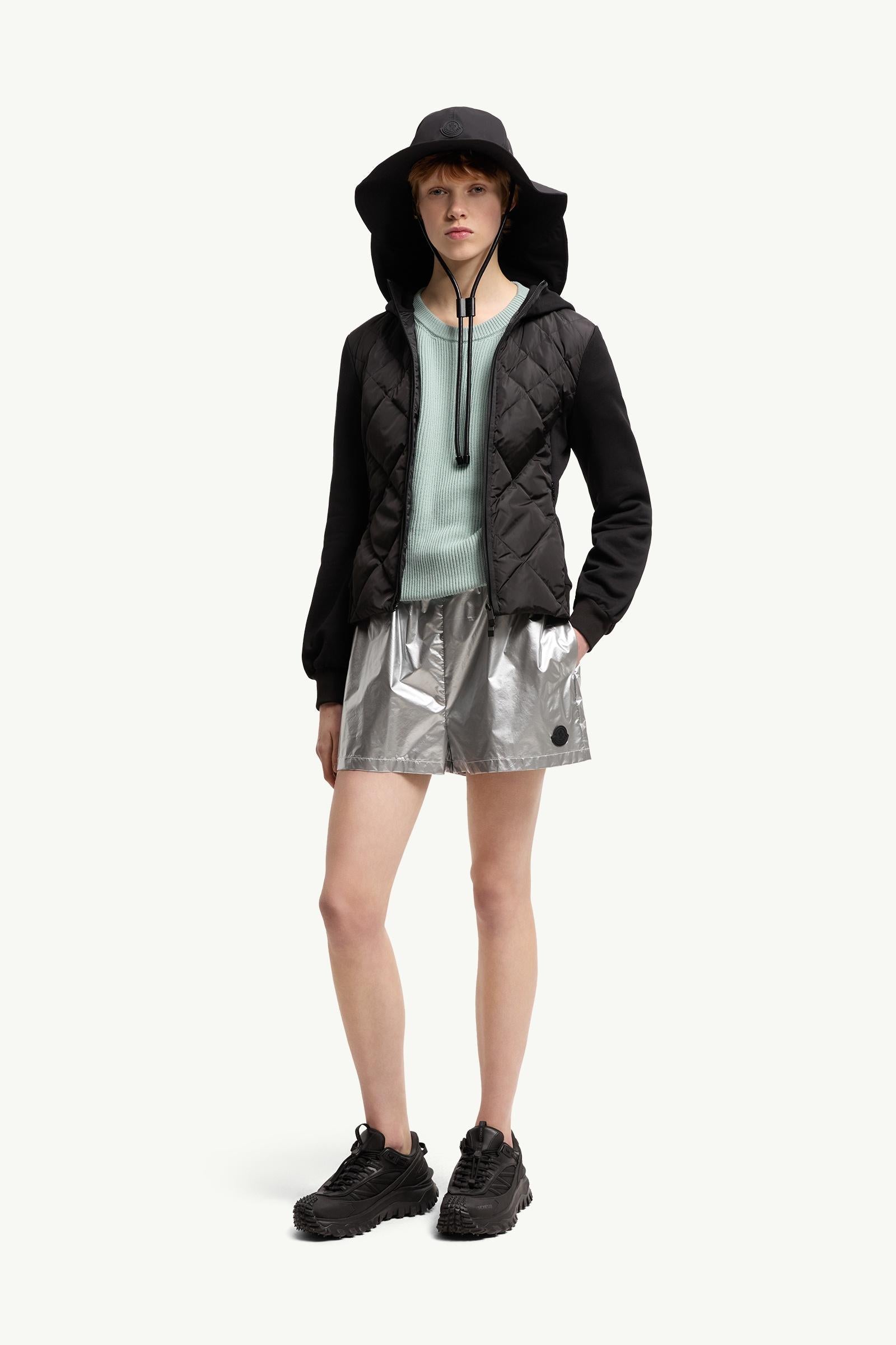 Moncler Cotton Fleece Padded Zip-Up Hoodie Black Black