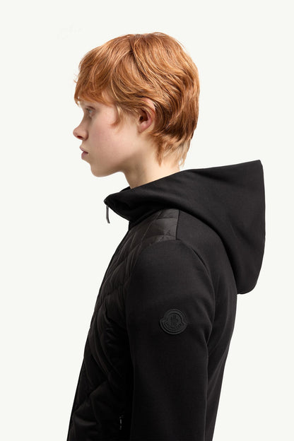 Moncler Cotton Fleece Padded Zip-Up Hoodie Black Black