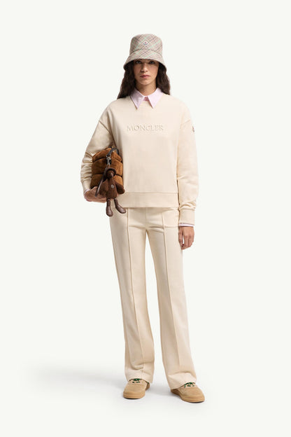 Moncler Embroidered Logo Cotton Sweatshirt White Ivory White Ivory