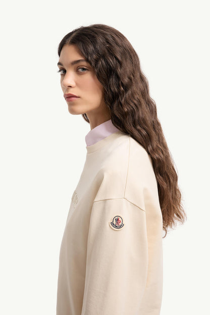 Moncler Embroidered Logo Cotton Sweatshirt White Ivory White Ivory