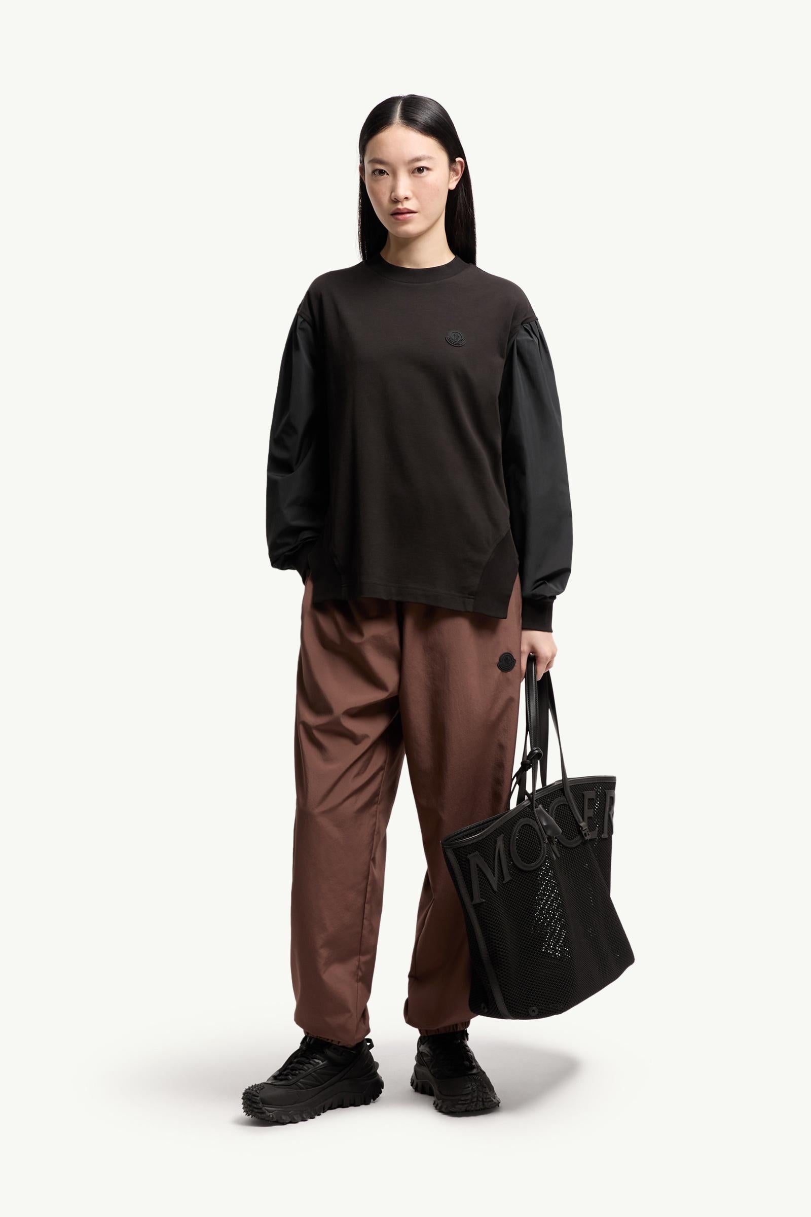 Moncler Pleated Sleeves Cotton Jersey Sweatshirt Black Black