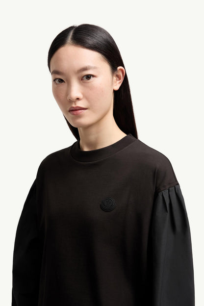 Moncler Pleated Sleeves Cotton Jersey Sweatshirt Black Black