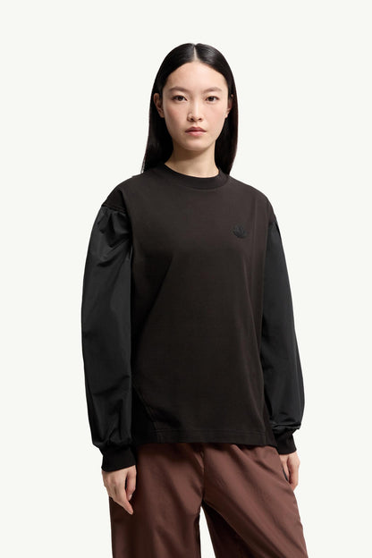 Moncler Pleated Sleeves Cotton Jersey Sweatshirt Black Black