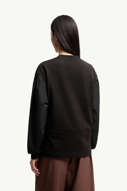 Moncler Pleated Sleeves Cotton Jersey Sweatshirt Black Black