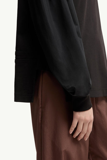Moncler Pleated Sleeves Cotton Jersey Sweatshirt Black Black