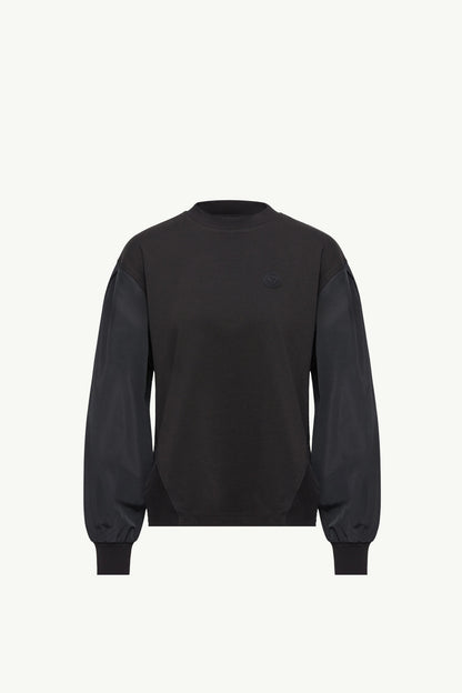 Moncler Pleated Sleeves Cotton Jersey Sweatshirt Black Black