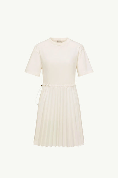 Moncler Pleated Cotton Midi Dress White White