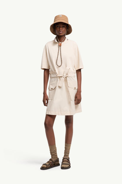 Moncler Belted Cotton Mini Dress White Ivory White Ivory
