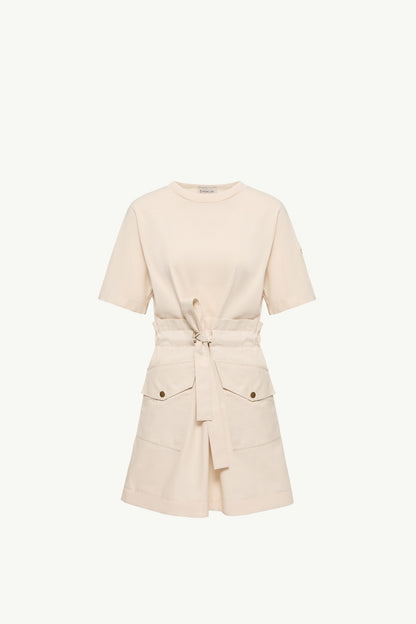 Moncler Belted Cotton Mini Dress White Ivory White Ivory