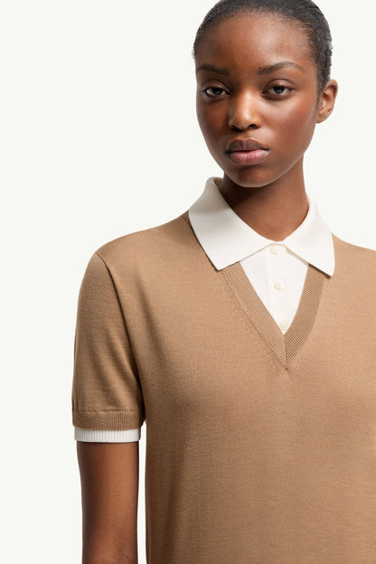 Moncler Layered Wool Polo Shirt Beige Beige