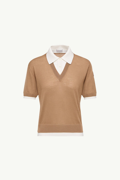 Moncler Layered Wool Polo Shirt Beige Beige