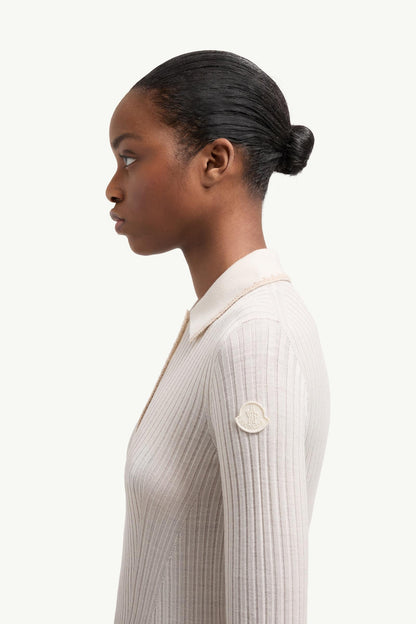 Moncler Wool Long Sleeve Polo Shirt Ochre Yellow Ochre Yellow