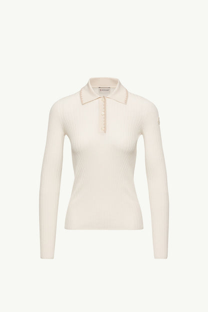 Moncler Wool Long Sleeve Polo Shirt Ochre Yellow Ochre Yellow