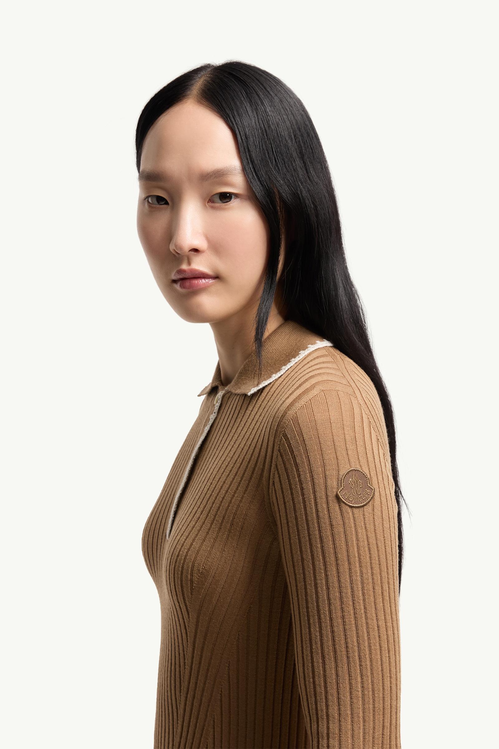 Moncler Wool Long Sleeve Polo Shirt Beige Beige