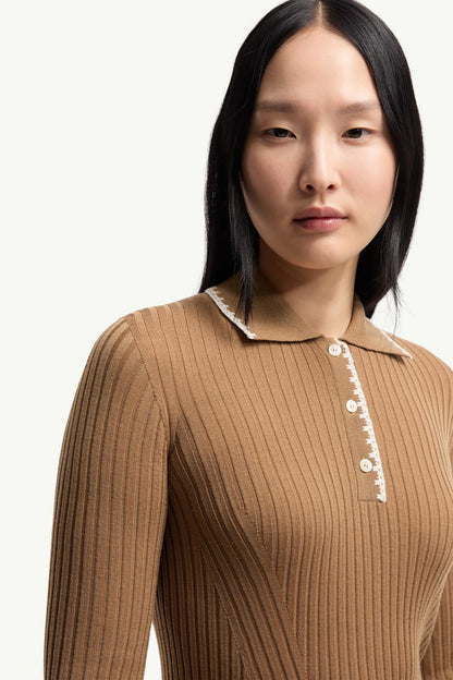 Moncler Wool Long Sleeve Polo Shirt Beige Beige