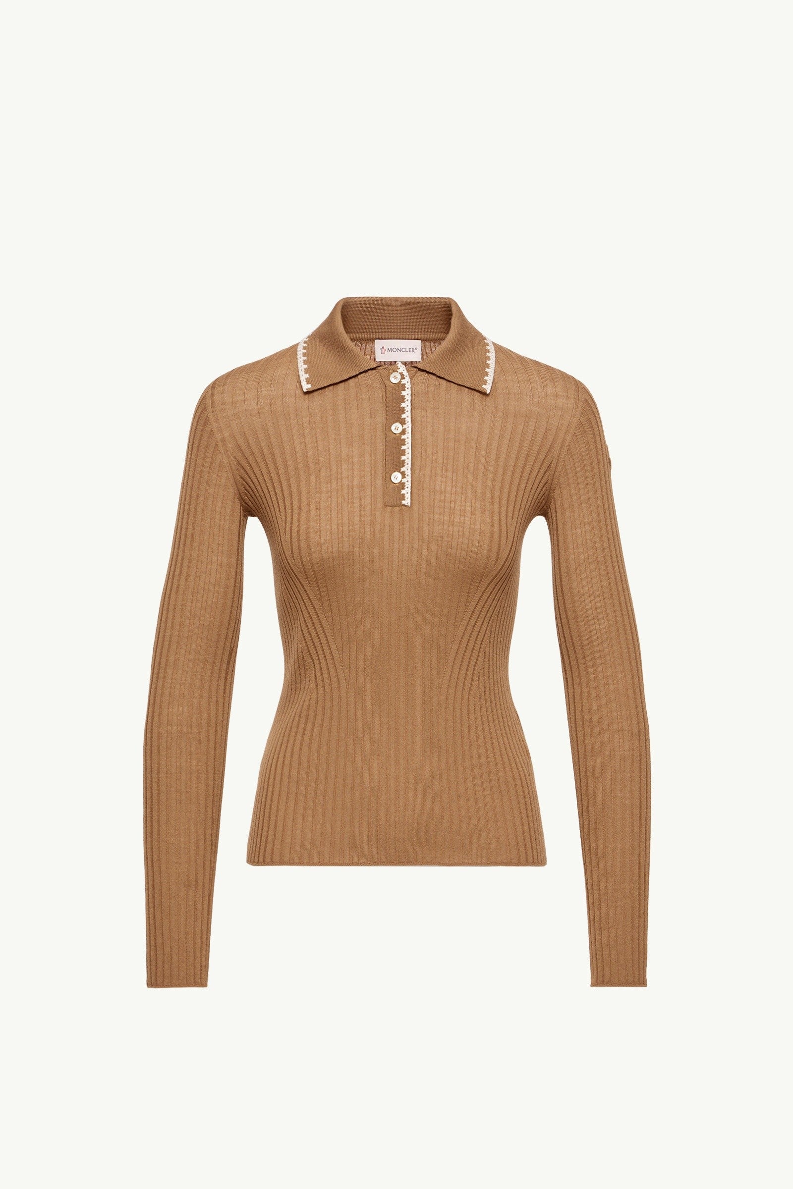Moncler Wool Long Sleeve Polo Shirt Beige Beige
